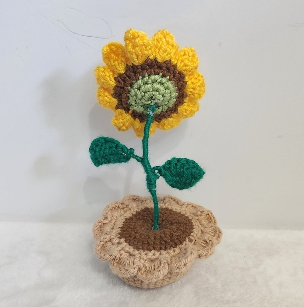 Sunflower 7" Handmade Crochet Flower Pot - Picture 2 of 8